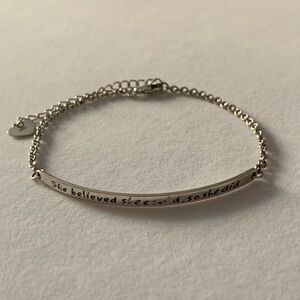 925 Sterling Silver Dainty Chain Bar Bracelet Positive Mantra 7.5”-9.5”